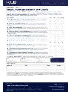 KLB School Psychosocial Risk Self-Check, a one-page checklist for school leaders